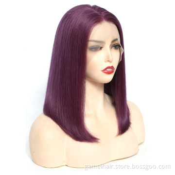 Mink Cuticle Aligned 12A Unprocessed Brazilian Ombre Short Human Hair Bob Wig  # Purple Lace Front Wig Human Hair